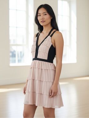 BCBGMAXAZRIA Hartley Ruffled Blush Cocktail Party | Dress Size 08